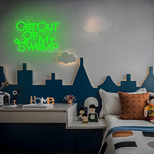 Image of Get Out of My Swamp Neon Sign Funny Neon Sign for Wall Decor Dimmable USB Night Light for Game Room Bedroom Birthday Party Gifts