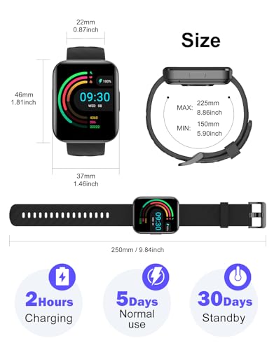 Dakofied Smart Watch (Answer/Make Calls), 1.85" Smart Watches for Men Women Digital Watch Fitness Tracker with 100+ Sport Modes Heart Rate Monitor for iOS Android Phones Waterproof Black - image 8