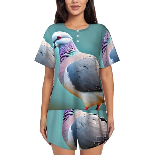 Pijama de manga corta de paloma para mujer set casual de verano