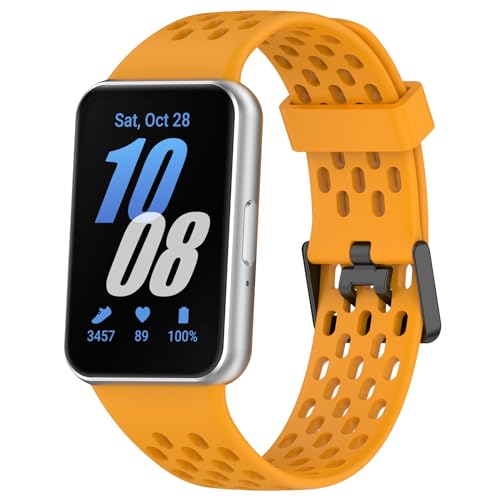 DKEnjoy Silicone Breathable Replacement Wristband Accessory Adjustable Wristband Watch Band Compatible for Samsung Galaxy Fit 3 SM-R390 Straps (Yellow)