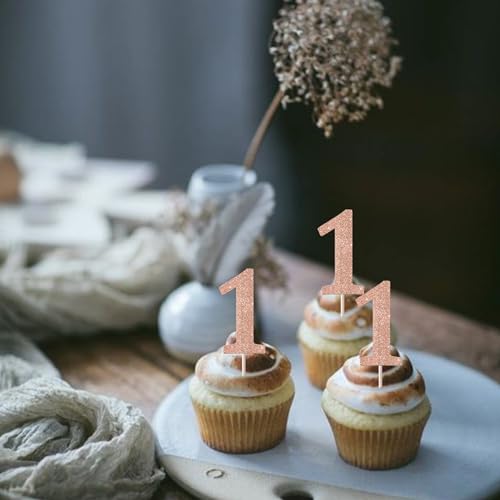 Rsstarxi XM536-1 ROSE GOLD 36 Pack Number 1 Cupcake Toppers Glitter Age One 1St Birthday Cupcake Picks thumb #6