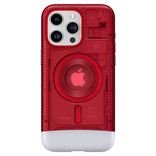Image of Spigen Classic C1 MagFit Back Cover Case for iPhone 15 Pro Max, MagSafe Compatible, Camera Control Button - PC+TPU | Ruby