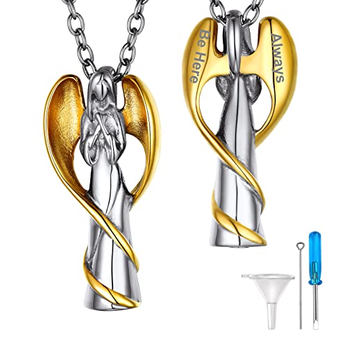 bandmax Memorial Asche Engel-Anhänger mit Kette Urne Anhänger Halskette Edelstahl Urne Halskette Kette mit Flügel in vergoldeter Farbe Urne Kette für Asche Feuerbestattung Schmuck Cover