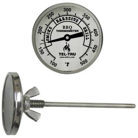 Tel-Tru BQ225 Barbecue Thermometer, 2 inch Aluminum dial, 4 inch stem, 100/500°F Cover
