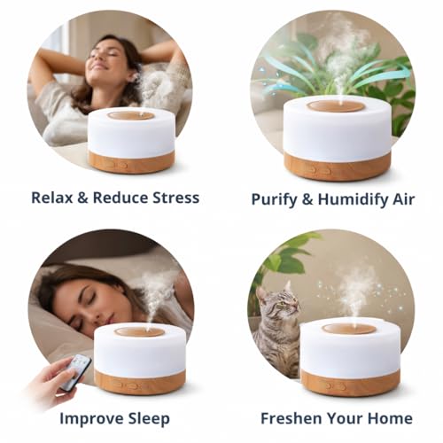 Image of PURE AROMA 700 ML Aroma Diffuser for Home, Office & Spa - Ultrasonic Cool Mist Humidifier with Remote Control, LED Light, Large Capacity Essential Oil Diffuser for Bedroom, Living Room & Yoga