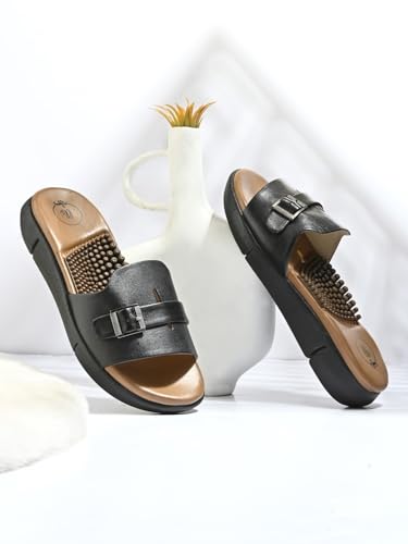 Image of egoss LADY BOSS Women's Leather Slippers | Slip-On Comfort Flats | Soft Cushioned Anti-Slip Lightweight Daily Wear Footwear for Women
