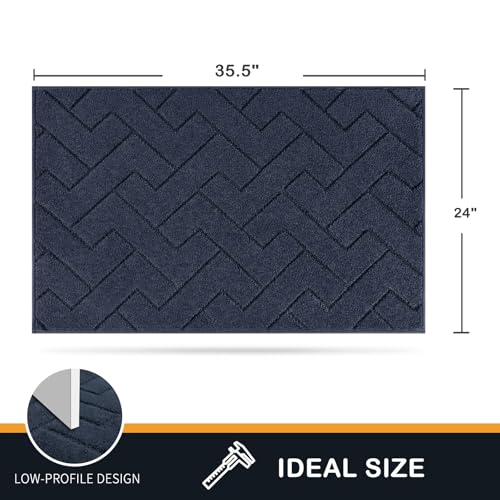 PURRUGS Dirt Trapping Door Mat 24" x 35.5", Non-Slip Machine Washable Entry Rug, Shoe Scraper, Dog Doormat, Super Absorbent Welcome Mat for Front & Back Door, Muddy Wet Shoes & Paws, Navy Blue