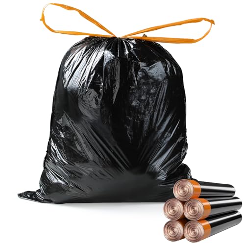 MOPALL Small Drawstring Trash Bag,Easy to Tear and Pack,4 Gallon Garbage Bags,75 Counts