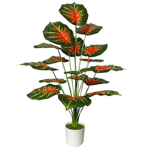 AIVORIUY Planta Artificial Palma con Maceta, Arbol Artificial Grande Plastico Hojas Realistas Decorativa para Interior y Exterior Hogar Salón Oficina Dormitorio (75cm Rojo Verde Palma)