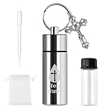 Holy Water Bottle, Holy Water Container Baptism Gifts for Girl Boy Silver Keychain with Cross Pendant Drawstring Bag Dropper for Catholic Christian First Communion Baptism Favor, Pack of 1