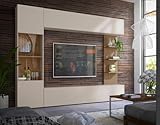Agritrade AK Lazando Wall Unit – Universal Side – Modern LED/Non-LED Living Room Furniture Set (White/Concrete or Cashmere/Cremona Oak) (LED, cashmere/cremona oak)
