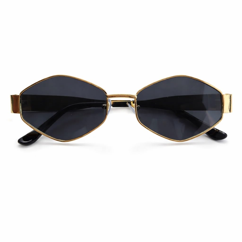 THIVYAKUZHALI Stylish Men & Women Hexagon Sunglasses – Gold Frame Black UV Protected Lens Fashion Eyewear - Combo Pack