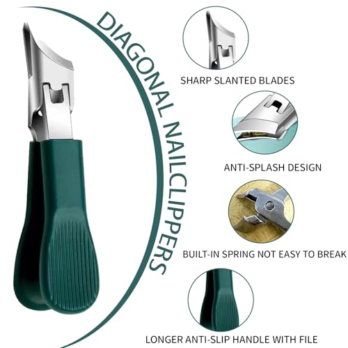 Schräge Nagelknipser Fußnägel, Breiter Nagelknipser aus Edelstahl mit Schrägschneide, Präziser Fußnagelknipser für dicke Nägel, Rutschfester Griff, Anti-Spritz Design