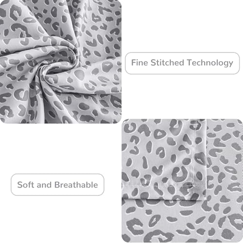 Image of Mooreeke Leopard Cheetah Printed Queen Bed Sheets, Soft Microfiber Bedding Sheets & Pillowcases, Deep Pocket Non-Slip Fitted Queen Sheet, Silver Grey Animal Pattern Bedsheets