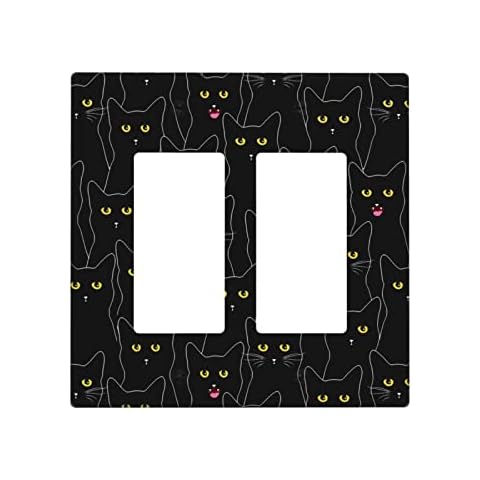 Cat Double Rocker Decor Light Switch Cover Black Cute Wall Plate for Bedroom Living Room Faceplate Rustic Cover