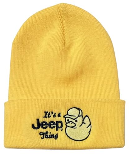 Bonnet Jeep en maille jaune avec logo Duck brodé en acrylique doux taille unique pour adulte