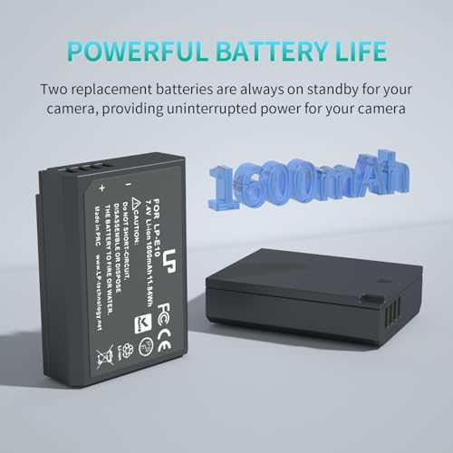 LP LP-E10 Battery Charger Pack, 2-Pack Battery & Dual Slot Charger, Compatible with Canon EOS Rebel T7, T6, T5, T3, T100, 4000D, 3000D, 2000D, 1500D, 1300D & More (Not for T3i T5i T6i T6s T7i)