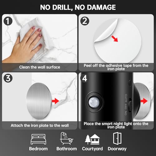 Aischens Luz nocturna con sensor de movimiento inteligente, 16 modos de cambio de color, batería recargable de 1500 mAh, luz nocturna magnética 11 x 5,3 x 5 cm, lámpara de pared inalámbrica para - imagen 5