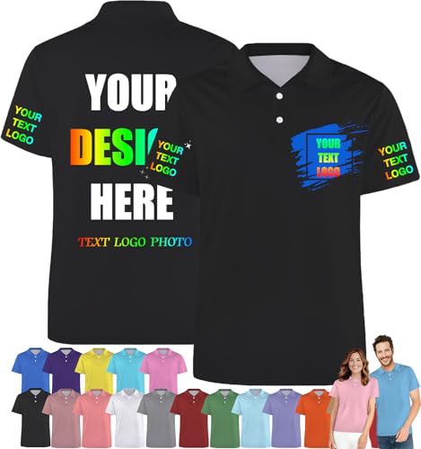 Personalised Polo Shirt for Men Women Custom Logo Golf Shirts Design Your Own Short Sleeve T Shirt for Company Work, S-5XL