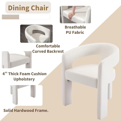Image of HNY Modern Barrel Kitchen & Dining Room Chairs Set of 4, PU Leather Upholstered Accent Chairs with Arm, 18.5'' Wide Side Armchairs Vanity Chairs for Living Room Bedroom Makeup Small Spaces, White