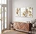 3 Pcs Modern White Floral Golden Leaves Canvas Wall Art Neutral Boho Beige Botanical Painting Pictures Nordic Wall Decor Posters Print Artwork for Bedroom Living room Office Home Decoration