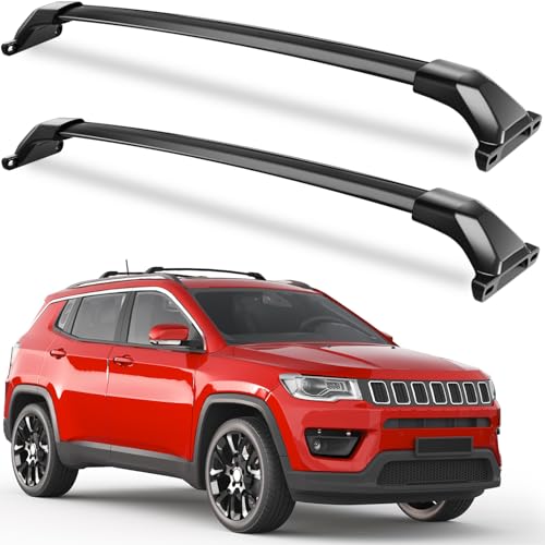 Image of KINGGERI 300lbs Roof Racks Cross Bars Fit for Jeep Compass 2018-2026, Aluminum Heavy Duty Roof Rails Crossbars Rooftop Cargo Basket Carrier Bag Luggage Rails Kayak Canoe Snowboard Skiboard Bike
