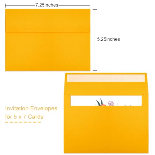Image of 50 Packs Yellow 5x7 Envelopes 5x7, Fade Bright Yellow Color Envelopes Self Seal for Weddings, Photos, Greeting Cards, Mailing