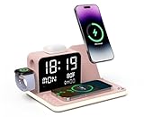 Acer 7-in-1 Wireless Charging Station with LED Clock - 30W Fast Wireless Charger for iPhone 16/15/14/13/12/Pro Max, Apple Watch, AirPods - Bluetooth Auto Time Sync & Night Lights (Pink)