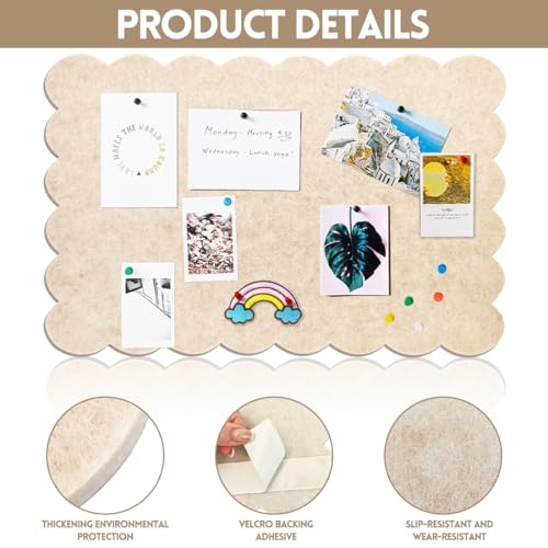 Tutamaz Große Pinnwand, 60 x 40cm Filz Pinnwand Wellenrand Faltbare dekorative Pinnwand Ohne Bohren mit Reißzwecke Fototafel Memoboard Vision Board für Wände Büro Küche Schule Zuhause Kinderzimmer