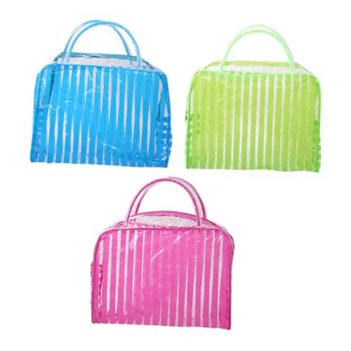 ERINGOGO 3 Piezas Bolsa Aseo Transparente para Mujer Colores Rojo Verde Azul Organizador Viaje Maquillaje Cuidado Personal