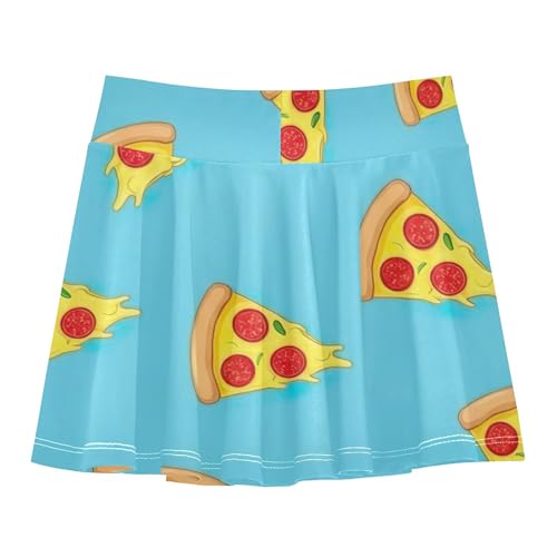 Summer Athletic Shorts for Girls Skorts Skirts with Shorts Pleated Cartoon Pizza Slice Blue 4t2