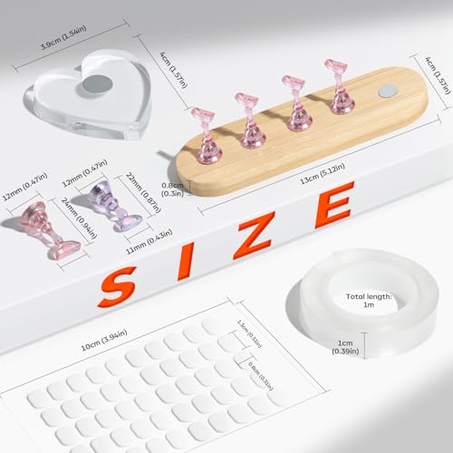 Image of Modelones Nail Stand Set, Magnetic Press On Nails Holders Wider & Heart Display Base Standard Pinky Nail Stands for False Nail Tips Practice Painting 100PCS Adhesive Tabs Double-sided Tape Nail Art