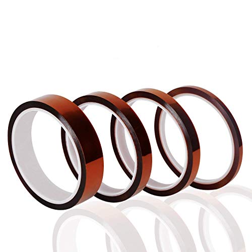Kaisiking High Temperature Tape 4 Pack Kapton Tape Polyimide High Resistant Tape Sublimation Tape Multi-Sized 5mm/10mm/12mm/20mm x 33M with Silicone Adhesive for Masking, Soldering, Electrical, etc.