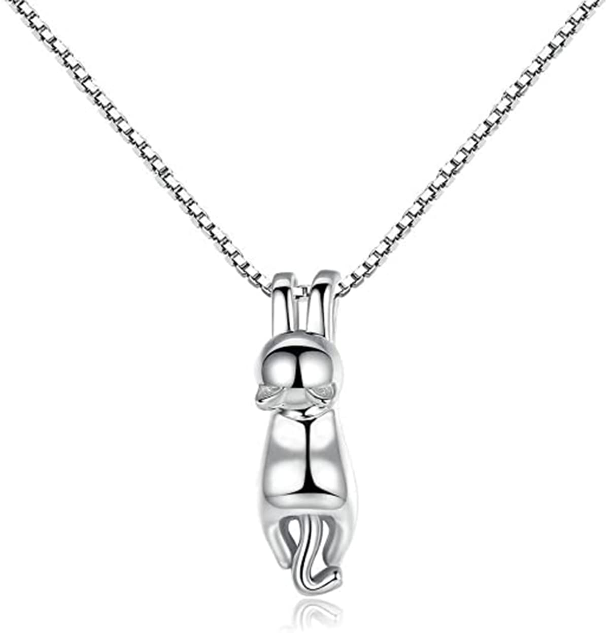 Chereda Adorable Minimalist Electroplated Silver Cat Necklace with Box Chain Cat Pendant Collarbone Necklace