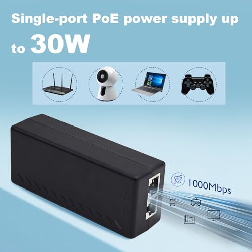 Gigabit PoE+ Injector Adapter – 30W 48V Power Over Ethernet Plus – 10/100/1000Mbps IEEE 802.3af/at Compliant – Up to 100 M (328 ft) Range, by ThePoEstore