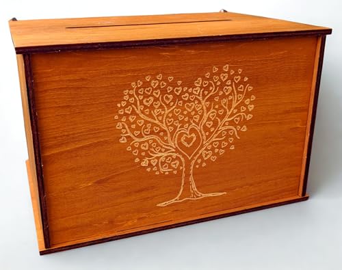 MALONA - Urne mariage en bois/Boîte à cartes et enveloppes - Urne anniversaire et baptême - Style champêtre gravure Arbre de Vie - Boîte à souvenirs pour...