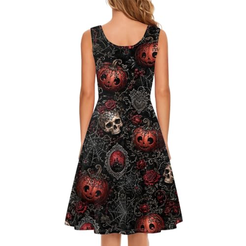 Image of TOADDITDO Women's Sleeveless O Neck Beach A-Line Party Coctail Tank Dresses Flared Sundress