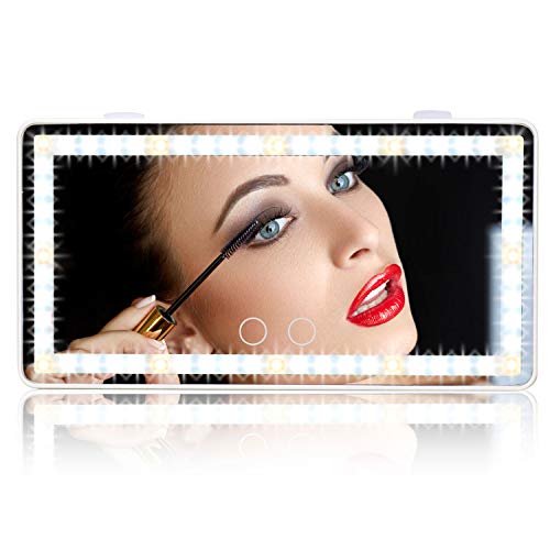 Car Vanity Mirror with 1700mha Rechargeable Battery, Travel Mirror, Car Touch Screen LED Vanity Mirror,Touch Screen Mirror, automobile makeup mirror car sun visor mirror, 3 Light Mode Mirror(White)