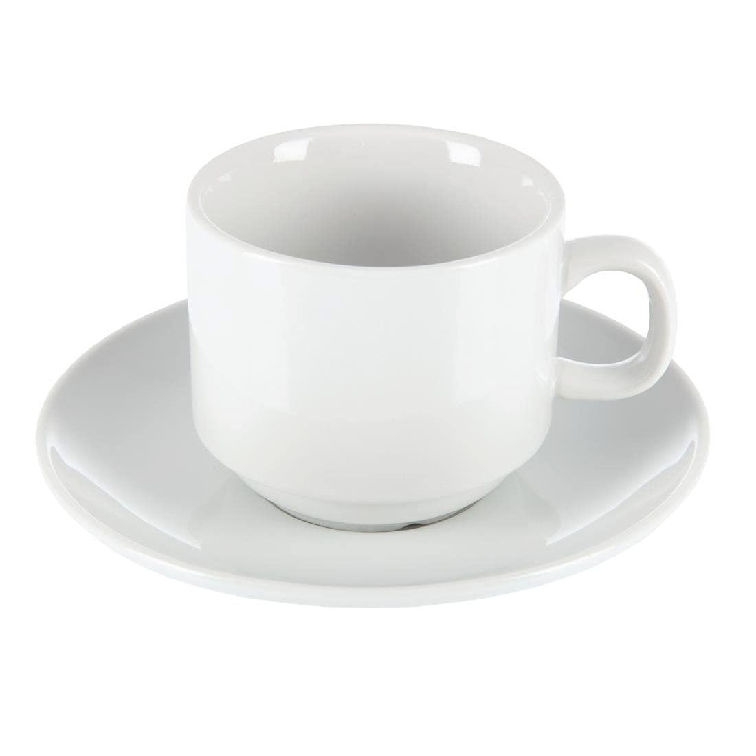 Olympia Whiteware stapelbare Teetassen, 200 ml (12 Stück), weißes Porzellan, Teetassen und Kaffeetassen, splitterfest, passend für Untertasse CB468, mikrowellen-/spülmaschinenfest, CB467