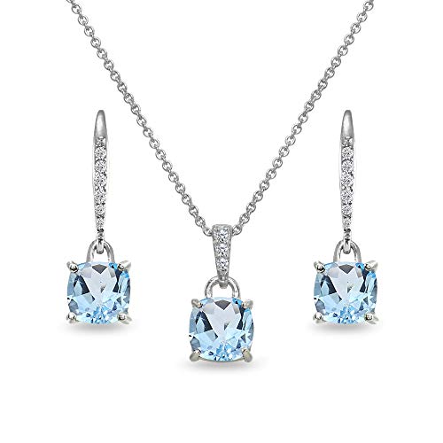 B. BRILLIANT Sterling Silver Blue Topaz Cushion-Cut Solitaire Dangle Leverback Earrings & Pendant Necklace Set