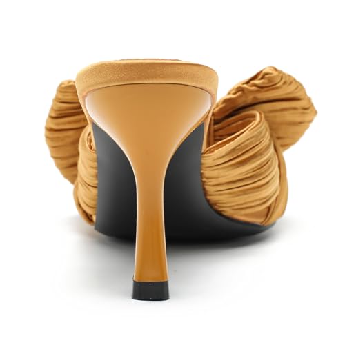 Women's Bow Knot Heeled Sandals Open Toe Low Kitten Heels Mules Sandals Slip On Pleated Wedding Bridal Party Dress Shoes3