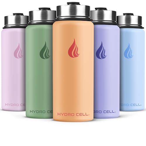 Image of HYDRO CELL Stainless Steel Insulated Water Bottle with Straw - For Cold & Hot Drinks - Metal Vacuum Flask with Screw Cap and Modern Leakproof Sport Thermos for Adults (Peach 18oz)