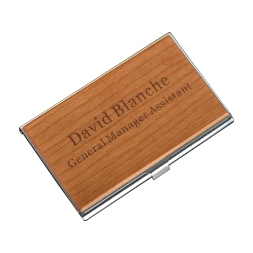 Asbanzerks - Tarjetero personalizado de madera, grabado personalizado en madera y acero inoxidable, estuche de bolsillo para tarjetas de presentación, billetera para tarjetas para mujeres y hombres