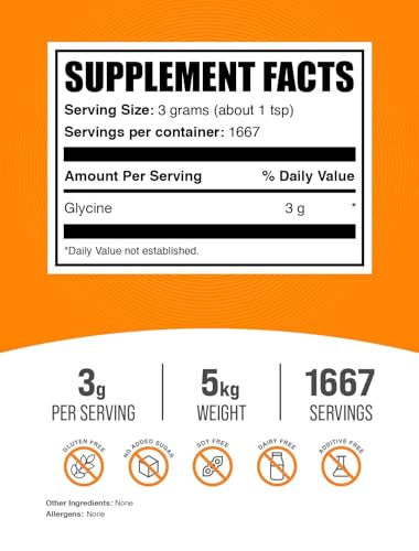 Image of BulkSupplements.com Glycine Powder - Amino Acids Supplement for Liver & Immune Support - Unflavored, Gluten Free - 1000mg per Serving, Pack of 5 (5 Kilograms - 11 lbs)