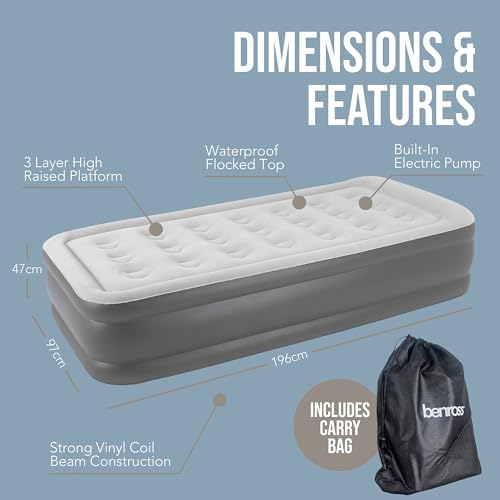 Matelas gonflable 1 place Benross, lit gonflable confortable avec patch de réparation inclus