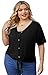 OLRIK Womens Plus Size Tops Short Sleeve V Neck Waffle Knit Tunic Blouse Tie Front Button Up T Shirts Black-4X