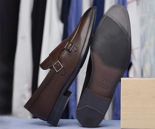 Image of LOUIS STITCH Oxford Formal Shoes for Men | Slip-on Monk Style | Office Shoes for Men | Ideal for Business, Casual, Parties | Solid Brunette Brown UK Size 11 (LSRG FM)