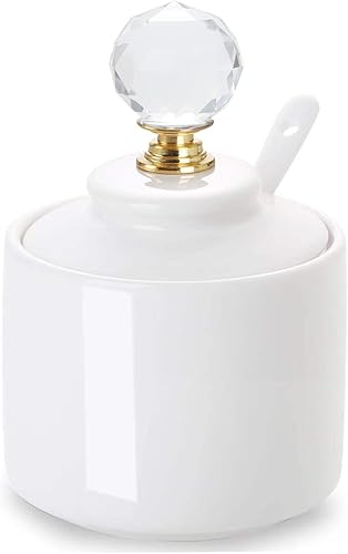 Tazones de sal de cerámica cuenco de azúcar de 8 onzas con tapa de cristal y cuchara para cocina en casa recipiente de sal ideas de regalo de