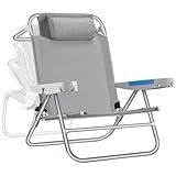 ICECO Backpacking Beach Chairs for Adults, 5 Positions Reclining Chair, Heavy Duty Folding Chairs, Portable Lay Flat Outdoor Chair with Cup Holder for Beach, Camping, Lawn, 350lb Capacity