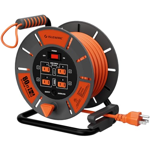 Retractable 80FT Extension Cord Reel with USB Ports